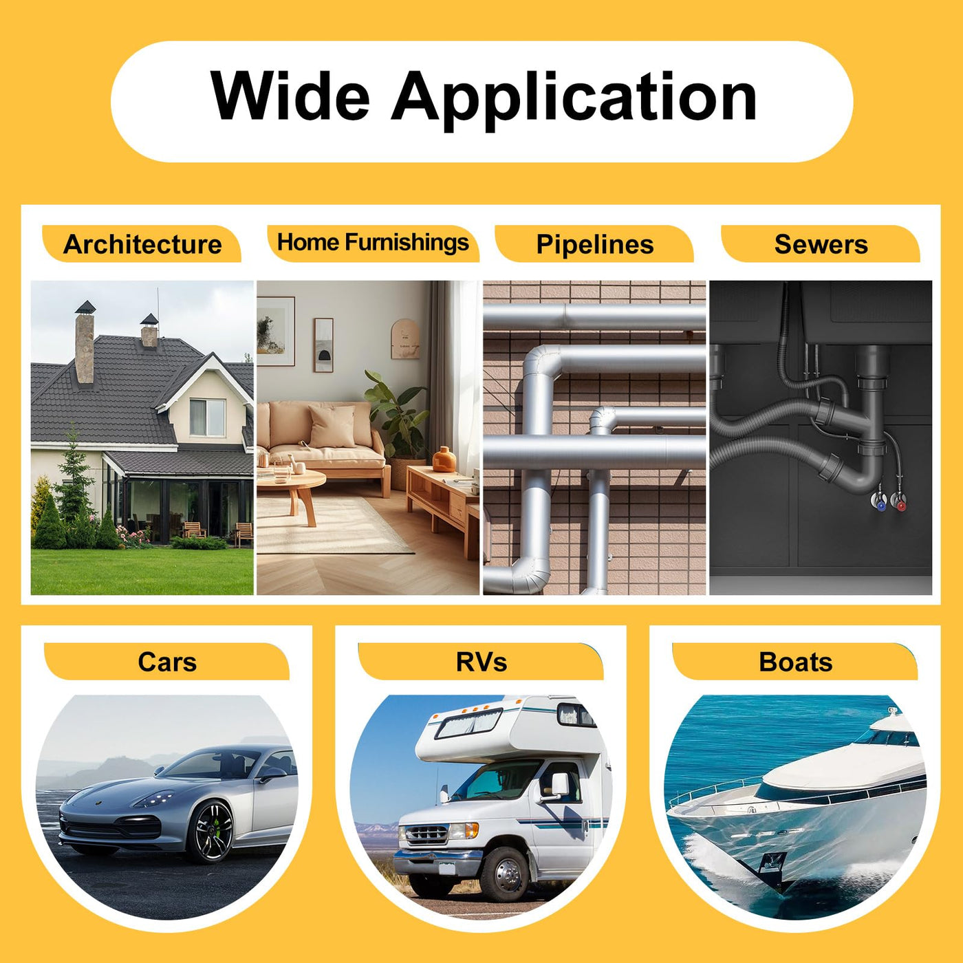 MOGOFE sealing tape application examples including RVs and boats
