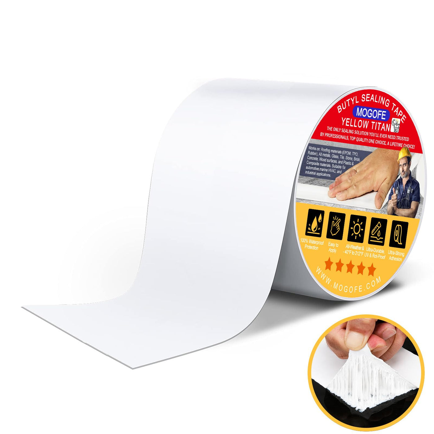 MOGOFE white RV roof sealant tape roll, 4 inches by 50 feet